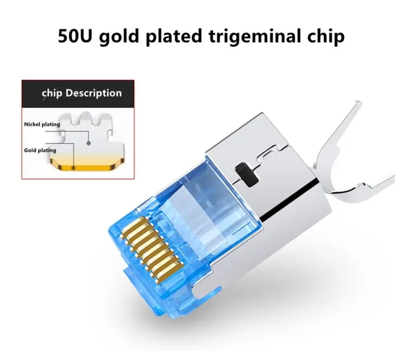 RJ45 CAT7 Ethernet connector, 50U 8P8C shielded Cat 7 network connector, 1.5mm wire diameter with boot