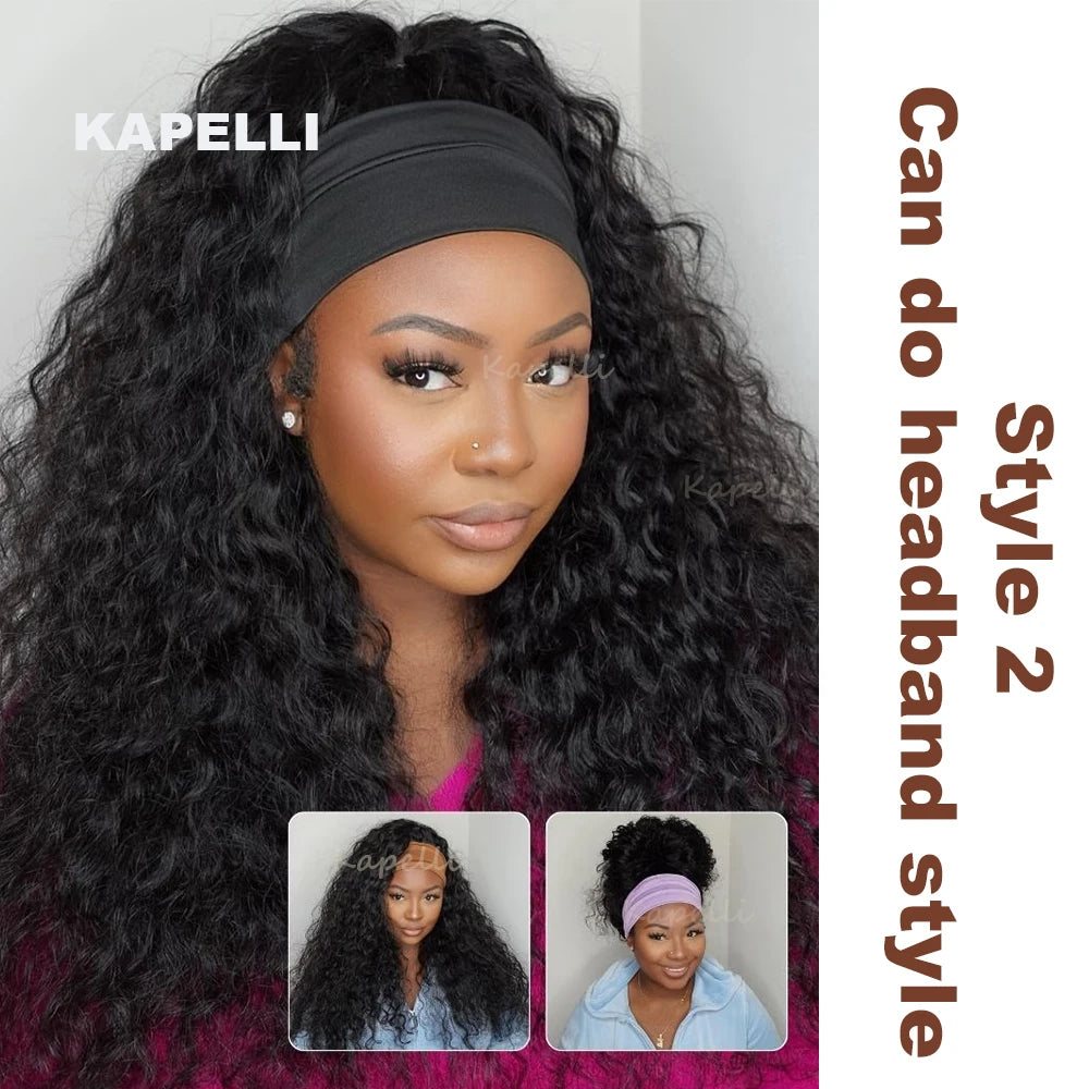 Demi-perruque cheveux humains crépus bouclés sans colle perruque cheveux humains prêt à porter 3 en 1 demi perruque avec cordon 250 densité bouclée demi-perruque