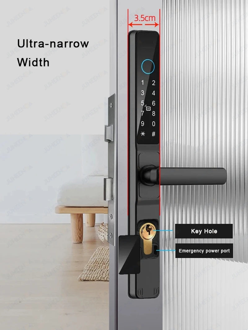 Serrure intelligente pour porte coulissante étanche, application TTLock Alexa, Code numérique par empreinte digitale, carte RFID, Anti-serrure électronique en verre d'aluminium