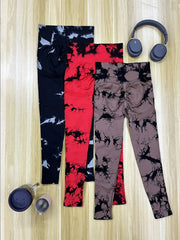 Leggings sans couture Tie Dye pour femmes, pantalons de Yoga taille haute, froissés, collants élastiques de levage des fesses, Leggings de sport à large ceinture