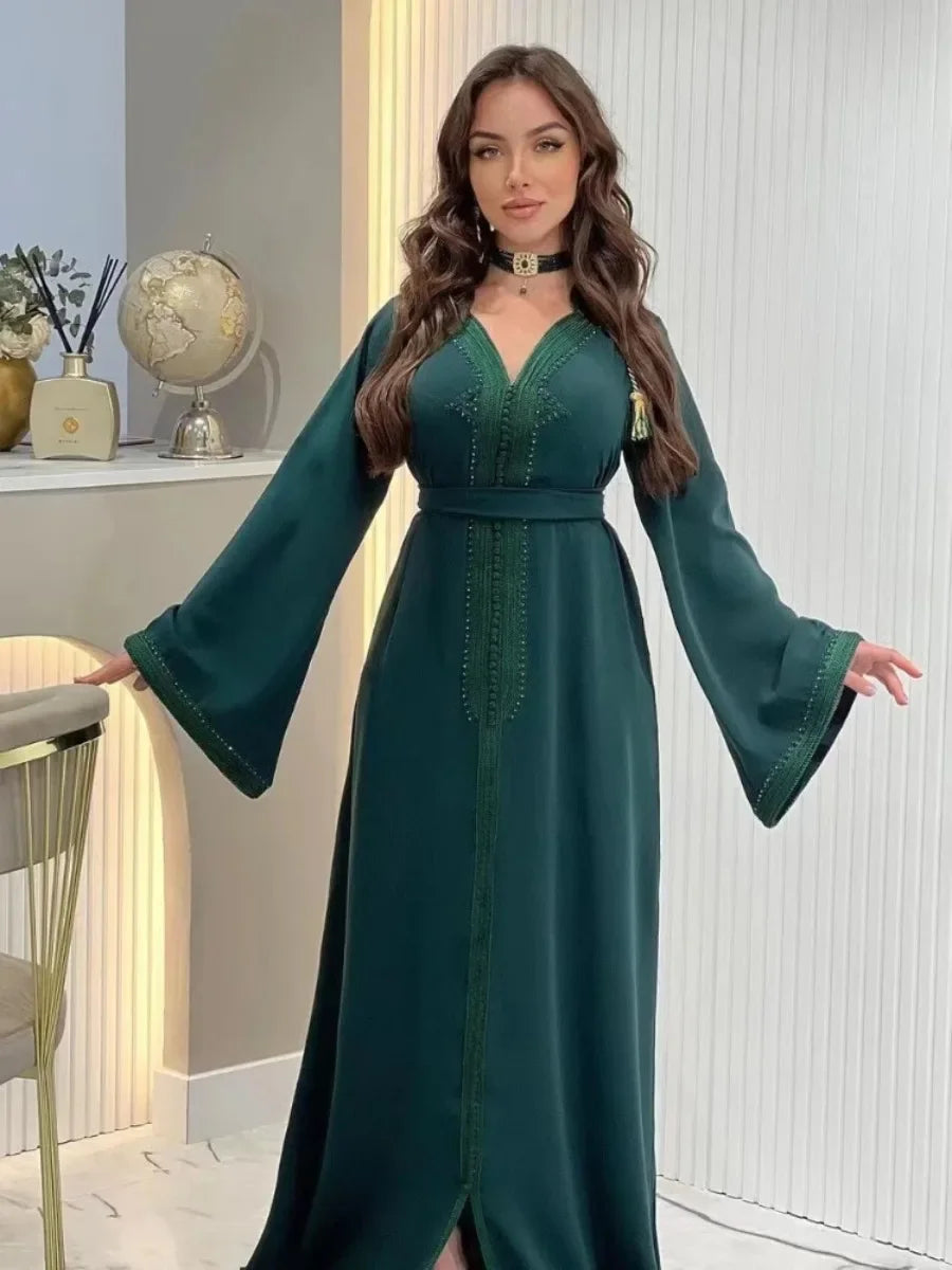 Jalabiya-Robe musulmane élégante pour femmes, caftan moyen, ceinture, Eid, Dubaï, Abaya islamique, Turquie, robes de soirée, Ramadan Abayas