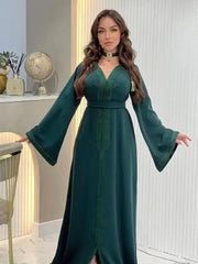 Jalabiya-Robe musulmane élégante pour femmes, caftan moyen, ceinture, Eid, Dubaï, Abaya islamique, Turquie, robes de soirée, Ramadan Abayas