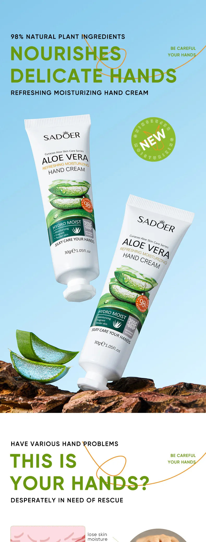 Crème pour les mains à l'aloe Vera, Lotions, sérum réparateur, nourrissant, soins pour la peau, Anti-séchéité, gerchar, Anti-vieillissement, blanchissant, 30g
