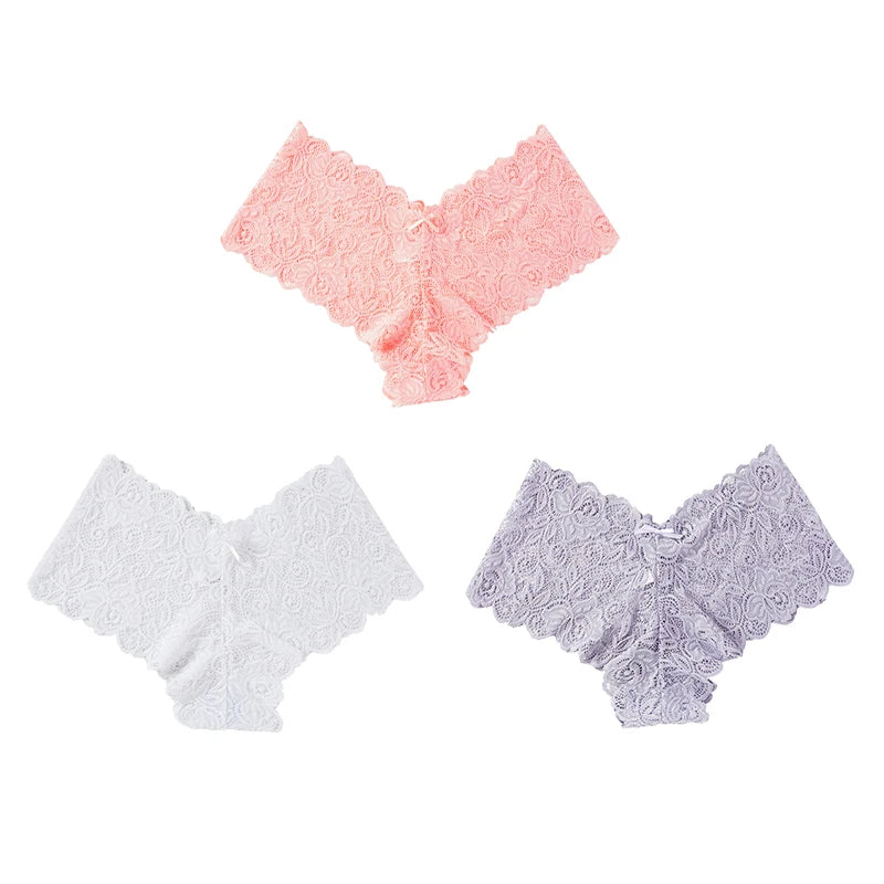 3 pièces Sexy dentelle florale culottes femmes slips taille basse Lingerie douce confortable femme sous-vêtements filles intimes culottes