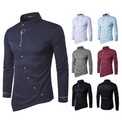 Gothic Men's Shirts, Irregular Button Shirts, Elegant Embroidery, Social Dress Shirt, Men's Streetwear Clothing, Tops