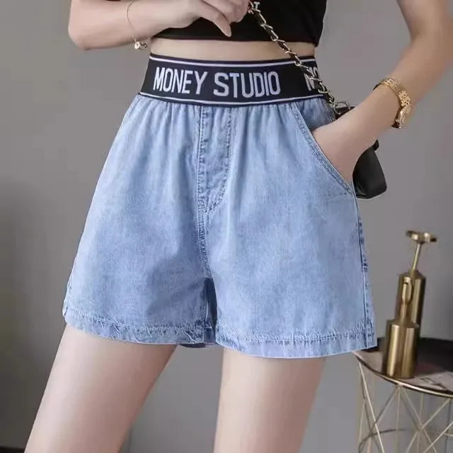 Jean ample à jambes larges, taille haute, bleu clair, grande taille, taille élastique, pantalon Dstring, pantalon Long amincissant