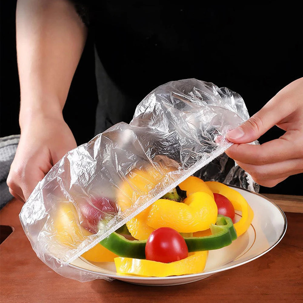 Couvercles de stockage d'emballage alimentaire réutilisables, 100 pièces, sacs pour bol, plaque élastique, couvercle en Silicone, fruits de cuisine, joint de conservation des frais en plastique