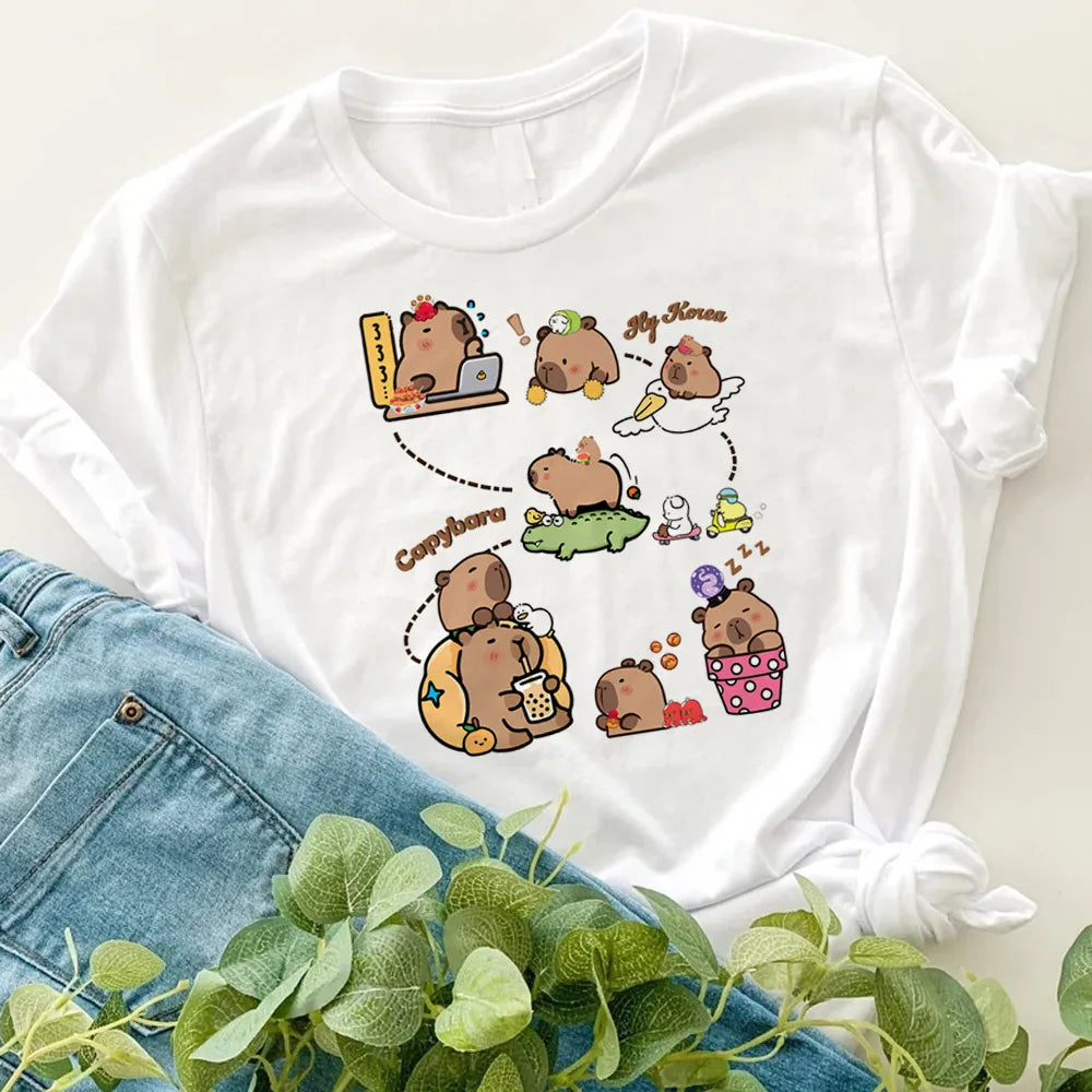 Enfants T-shirt basique femmes hommes Capybara t-shirts 3-10 ans enfants à manches courtes vêtements garçons filles col rond hauts cadeaux d'anniversaire