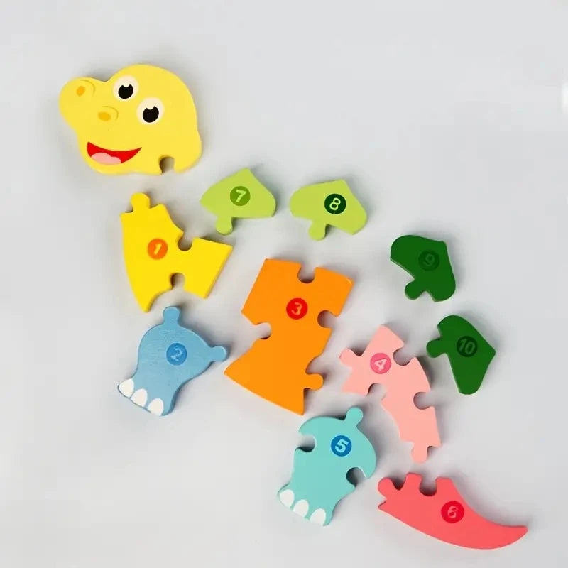 Puzzles en bois pour enfants, puzzle de chiffres, puzzles de dinosaures et animaux, trafic, jouets de puzzle de personnages pour garçon et fille, cadeau idéal, 1-6