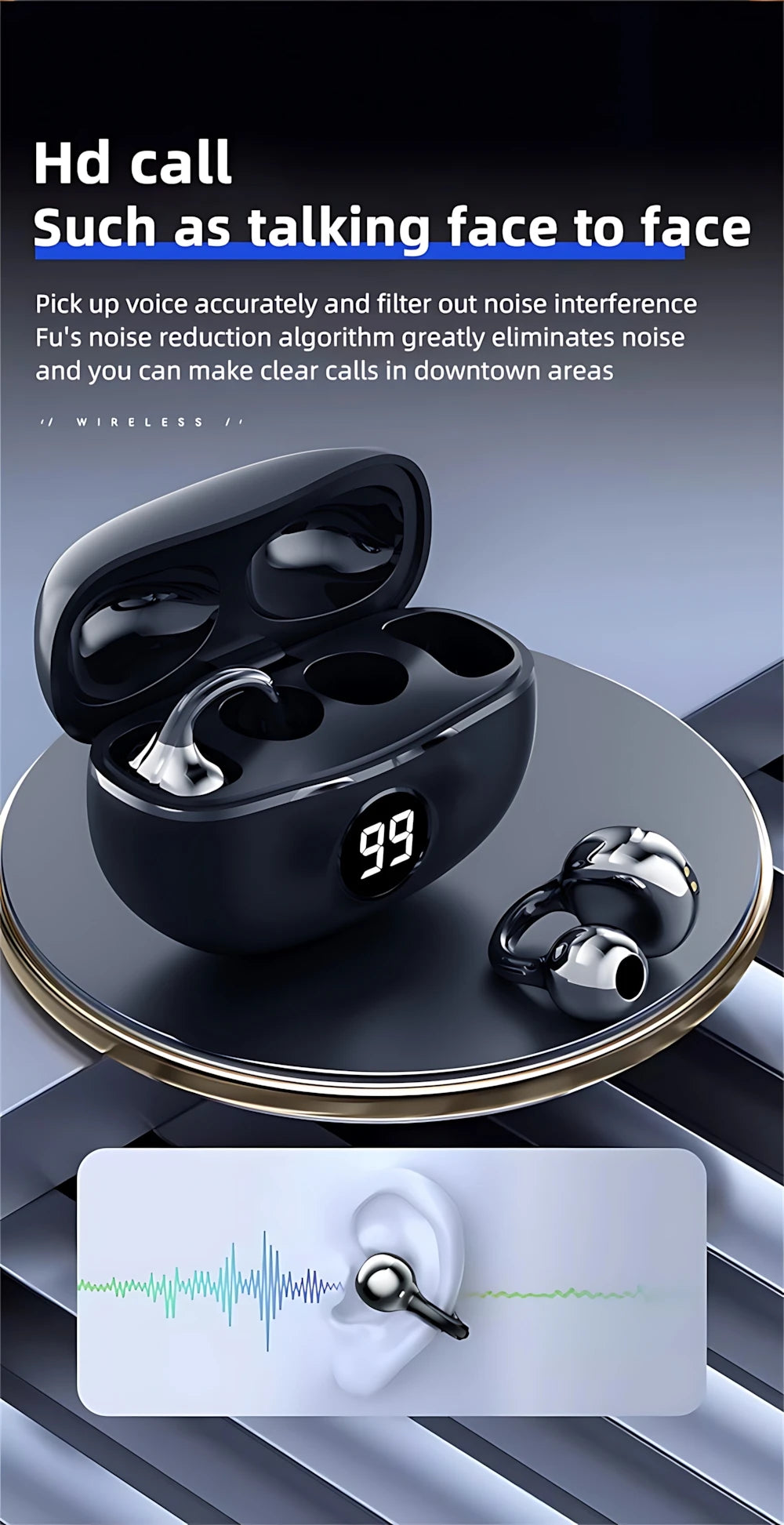 Casque sans fil Fone Bluetooth casque avec micro mains libres suppression du bruit écouteurs Clip oreille musique sport jeu bouchon d'oreille