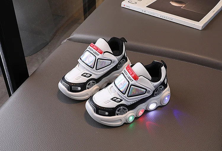 Diseny enfants chaussures décontractées lumière LED voiture Club dessin animé en cuir PU printemps chaussures pour enfants anti-dérapant rouge bleu chaussures taille 21-30