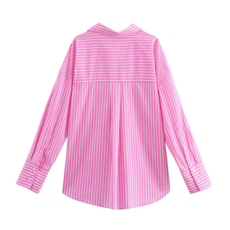 ETJ 2025 femmes printemps nouvelle mode européenne-américaine rayé à manches longues revers version ample popeline chemise sélection multicolore