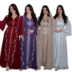 Elegant 2-piece set for Muslim women, open Arabic Eid abaya dress, Islamic jalabiyya, luxury Turkish dress, Moroccan caftan