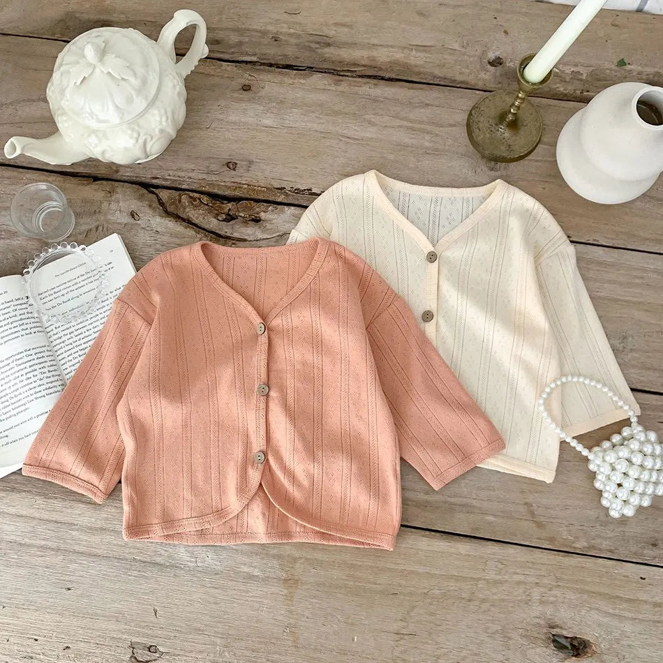 Veste d'été légère à manches longues pour enfants, vêtements pour tout-petits, cardigan solide pour documents, vêtements décontractés coréens pour bébés garçons et filles