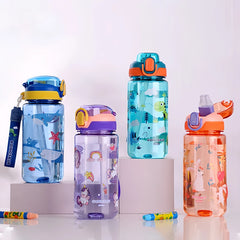 Bouteille d'eau dinosaure de 600ml pour enfants, tasse à bec avec paille en Silicone, bouteilles d'eau en plastique étanches, tasse d'eau d'été pour enfants
