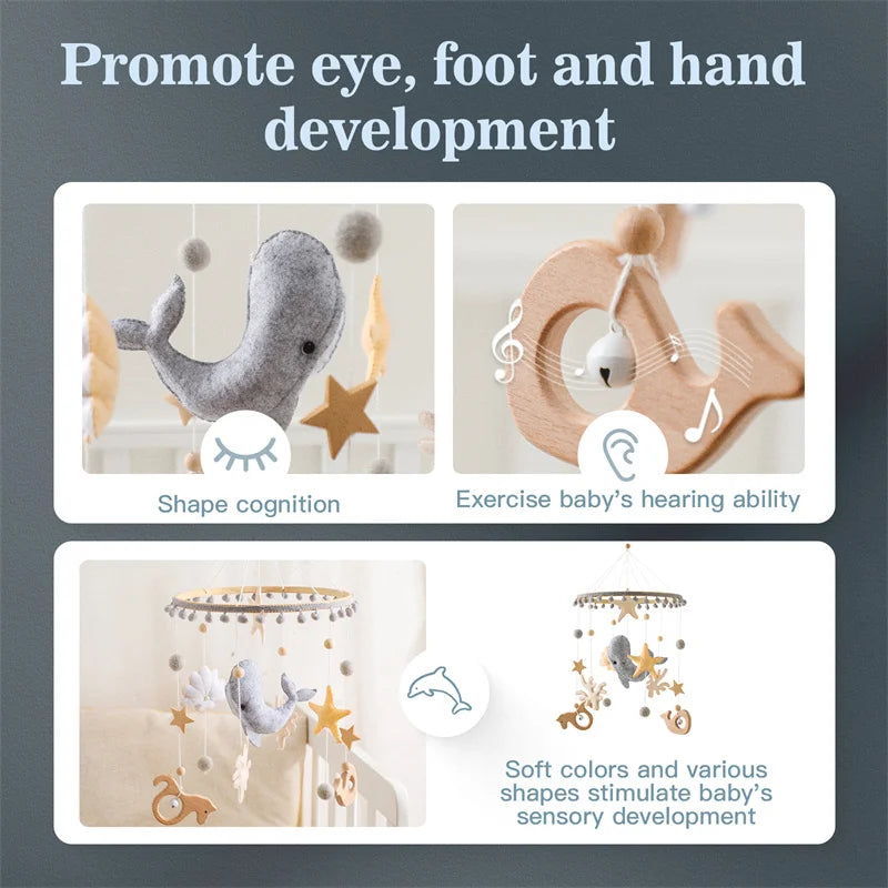 Hochets pour nouveau-né de 0 à 12 mois, jouets en feutre doux, cloche de lit de baleine, berceau Mobile suspendu, carrousel Musical, jouet pour garçons et filles, cadeau
