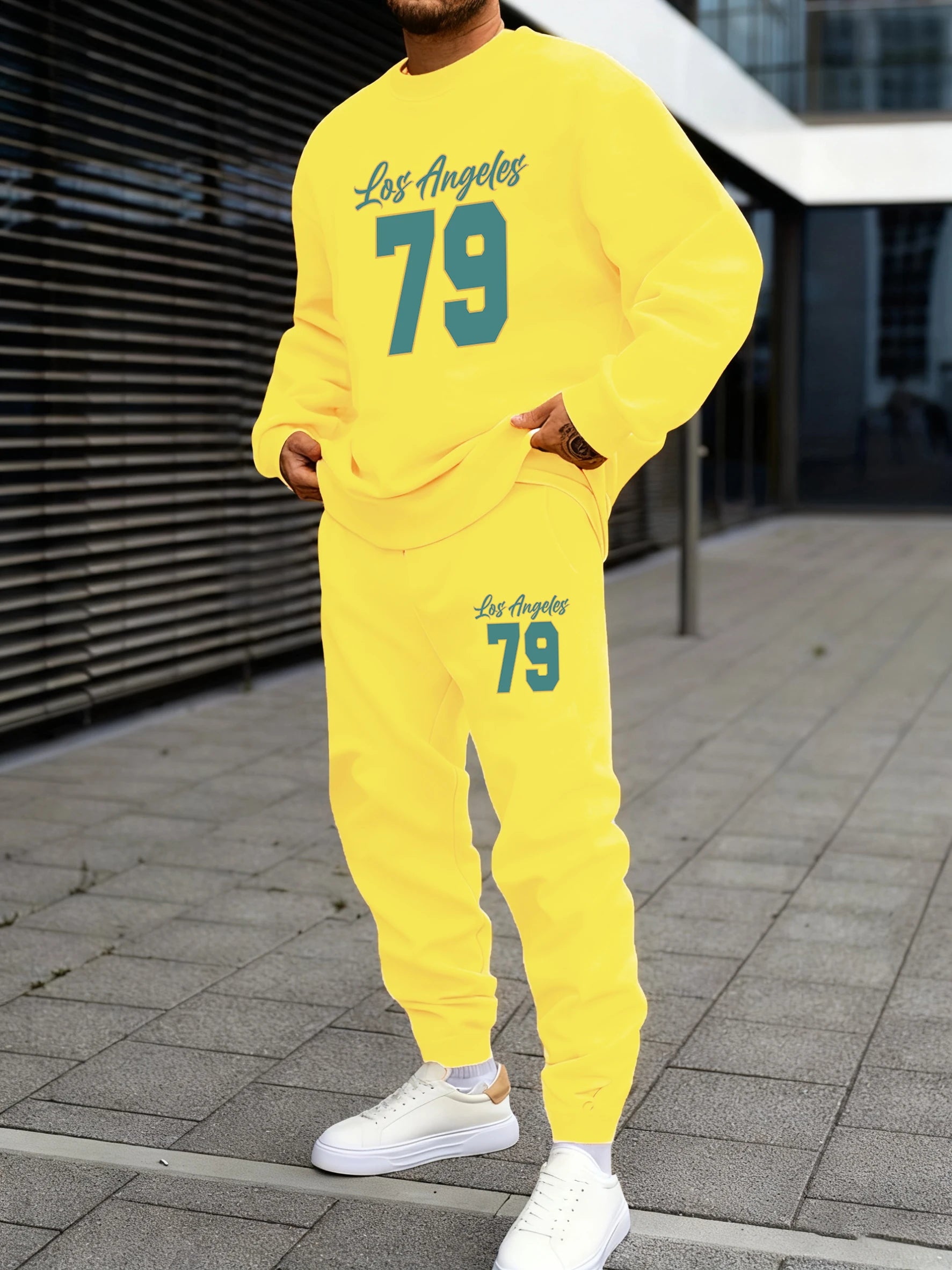 Los Angeles numéro 79 lettre imprimer homme sweat ensemble décontracté col rond pull automne polaire pantalons de survêtement doux Sport ensembles de hommes