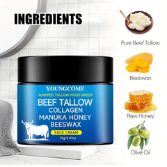 Tallow face cream with raw honey olive oil. Anti-aging face cream, wrinkle-dissolving collagen cream, smooths wrinkles, moisturizes, and firms. 