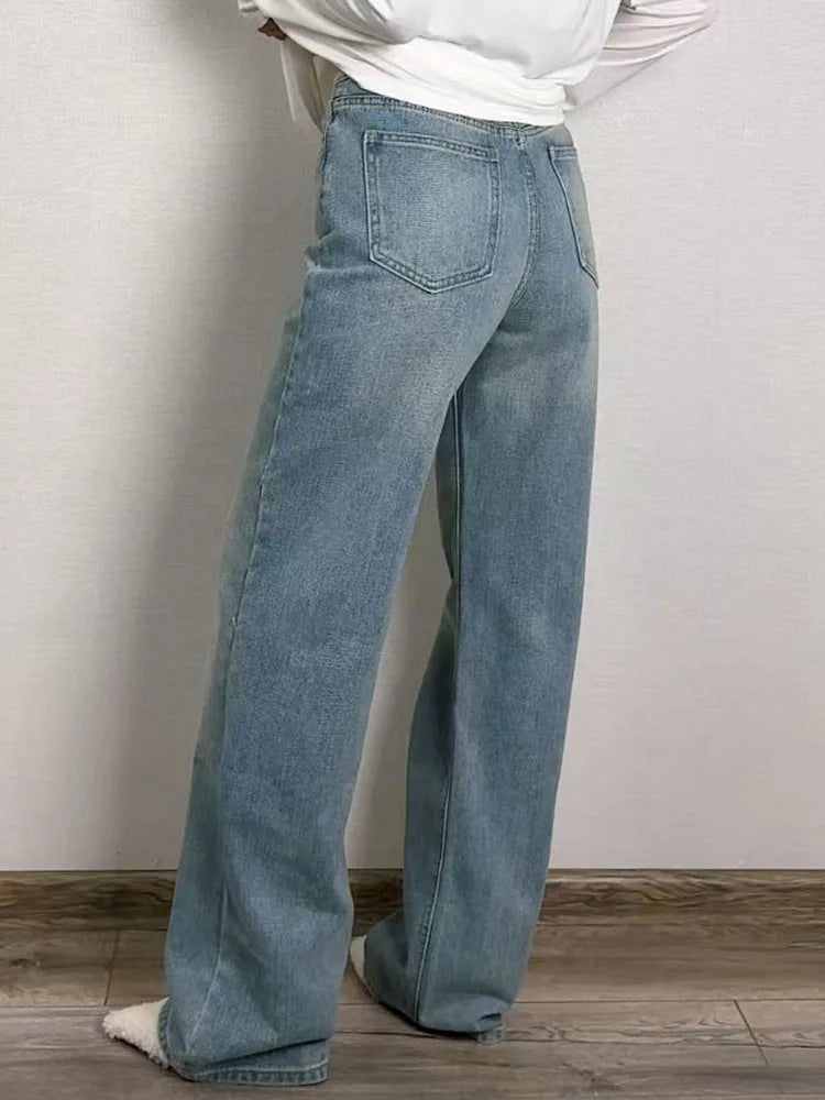 Jean bleu femmes taille haute 2025 ample décontracté petit ami jean Long pour le travail dames Simple jambe droite Denim pantalon pour les femmes