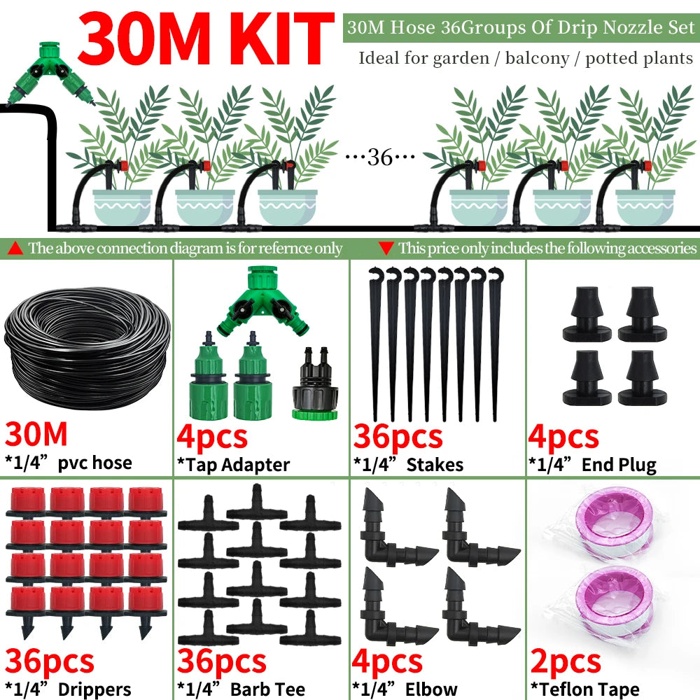 Drip irrigation kit for gardens, automatic watering system, nozzles for agricultural land, bonsai, plants, flowers, greenhouses, 1/4 in effect