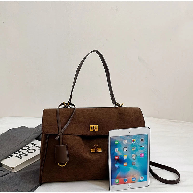 Sac à main de luxe pour femmes, café violet, marque avancée, Simple, fourre-tout en daim givré, sac à bandoulière de voyage pour banlieue