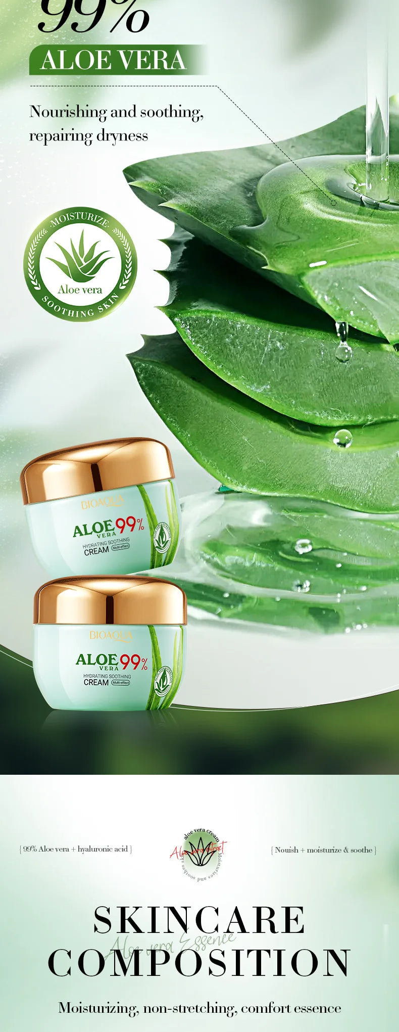 2 pièces/kit BIOAQUA Aloe Vera ensembles de soins de la peau crème pour les yeux du visage hydratant raffermissant crèmes à l'aloe vera ensemble de soins de la peau du visage