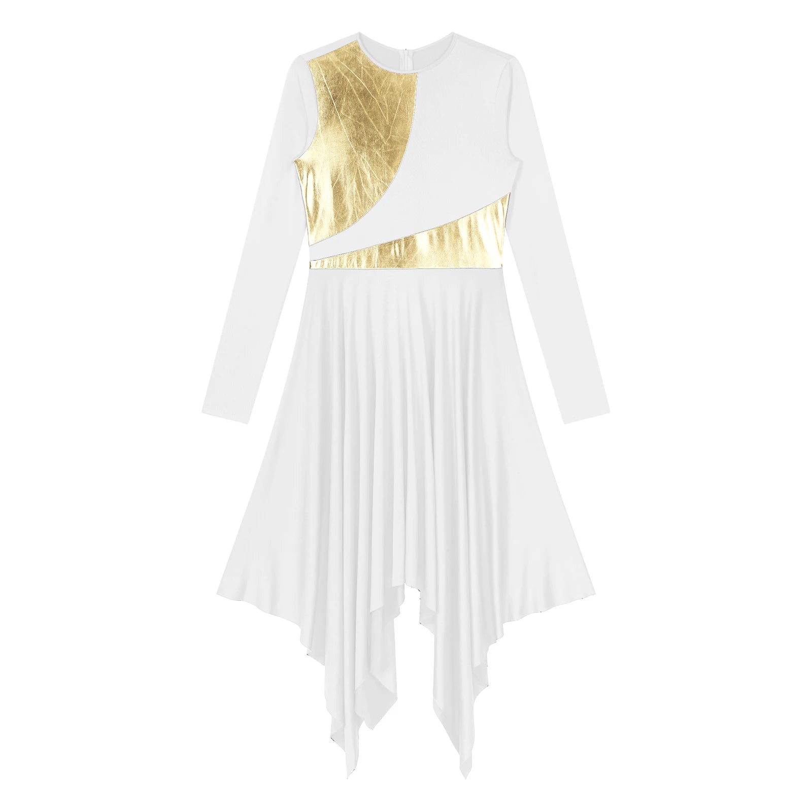 Robe de danse lyrique à manches longues pour femmes, robe à ourlet irrégulier, costume de spectacle liturgique, vêtements de danse modernes, culte de la chorale d'église