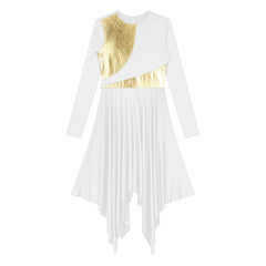 Robe de danse lyrique à manches longues pour femmes, robe à ourlet irrégulier, costume de spectacle liturgique, vêtements de danse modernes, culte de la chorale d'église