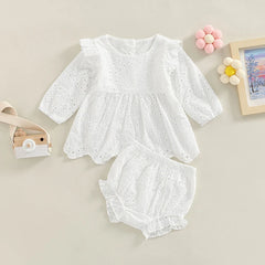 Ensemble de vêtements pour bébés filles de 0 à 24 mois, couleur unie, col rond, t-shirt à manches longues et short élastique à volants décontracté