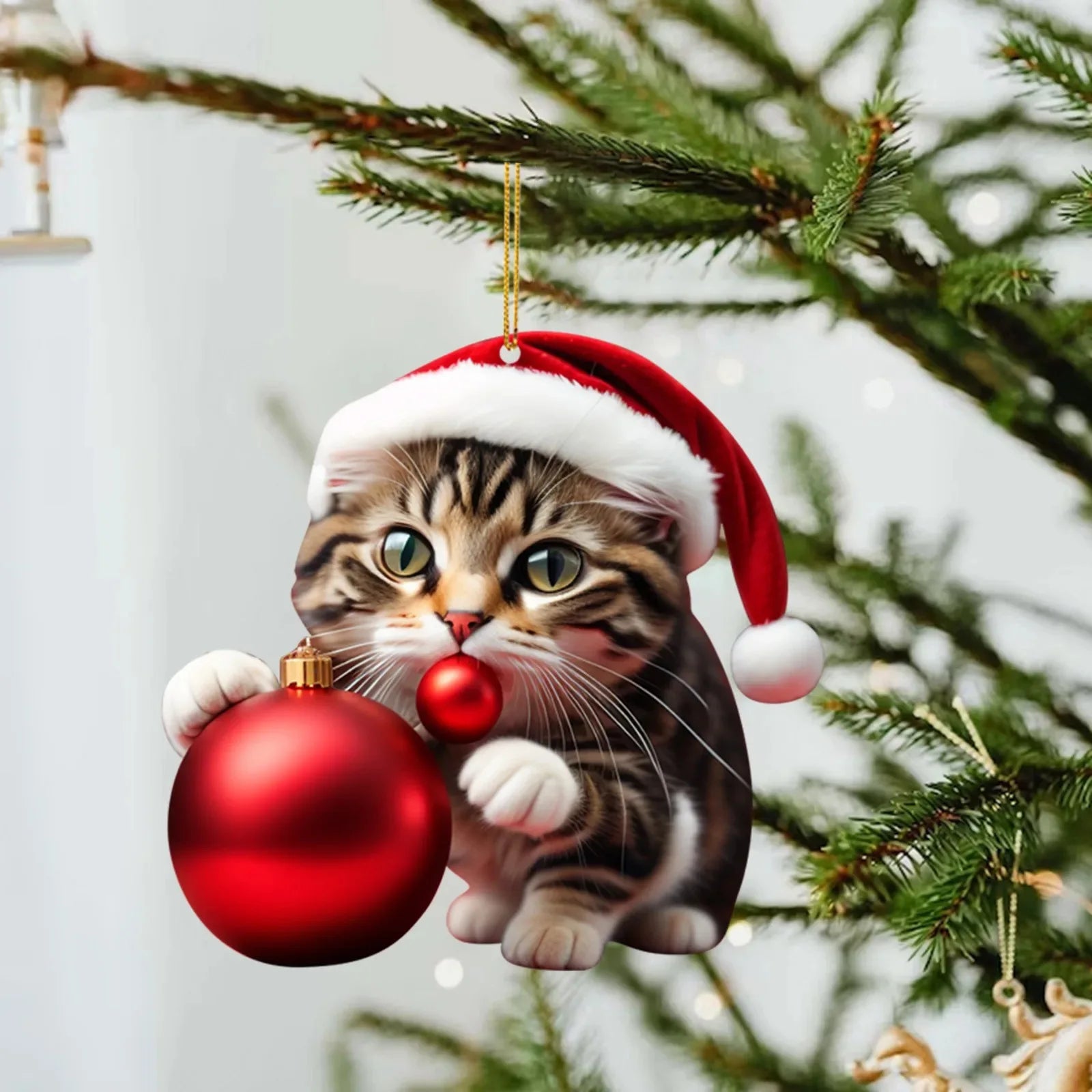 Modern Christmas decoration for home, car pendant, Christmas tree ornament, funny 2D acrylic cat ornament