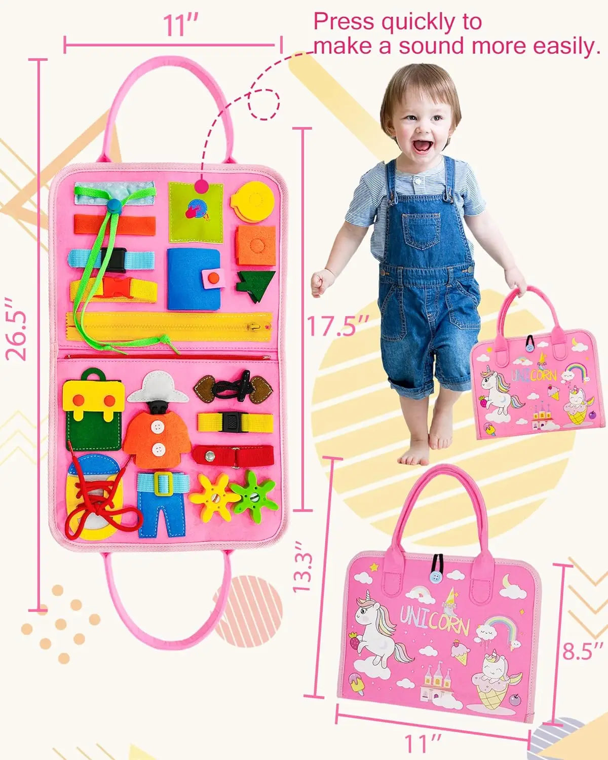 Jouets pour tout-petits, planche occupée, jouets Montessori, sac à dos occupé, activités d'apprentissage préscolaire, jouets pour enfants avec numéro, forme, habillage