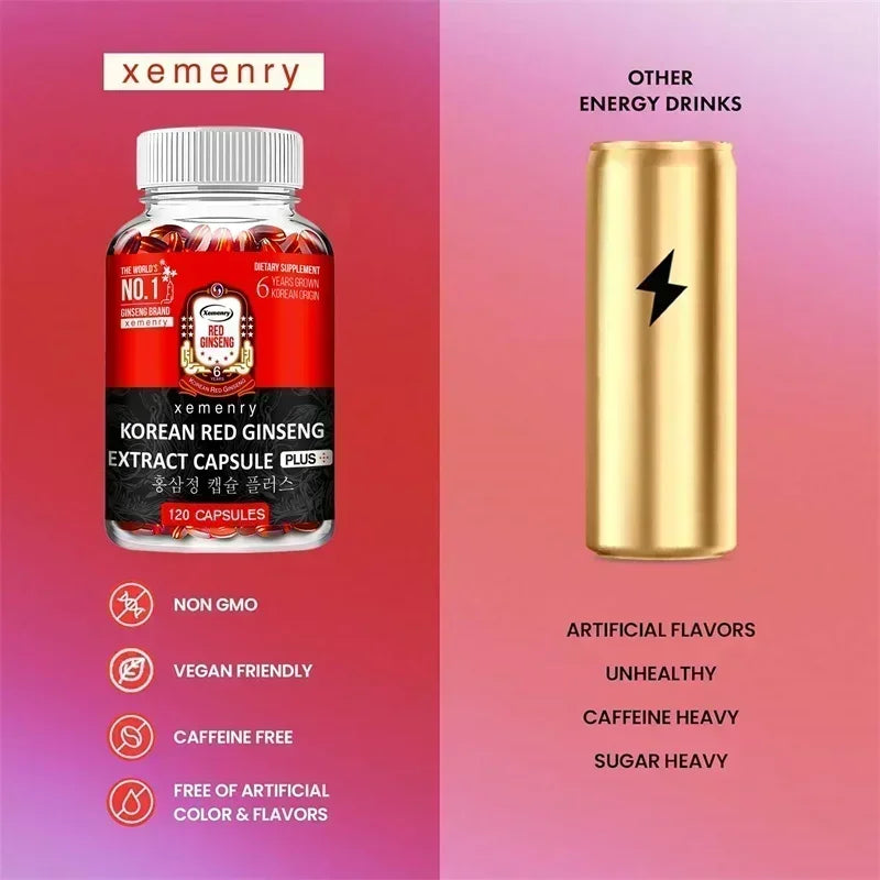 Supplément coréen au ginseng rouge – Soutient la santé globale, augmente la production énergétique, soulage le stress – 120 pièces