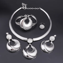 Ensemble de bijoux de dubaï pour femmes, plaqué argent, collier, boucles d'oreilles, Bracelet et bague de luxe, bijoux pour fête de mariage, tendance ﻿
