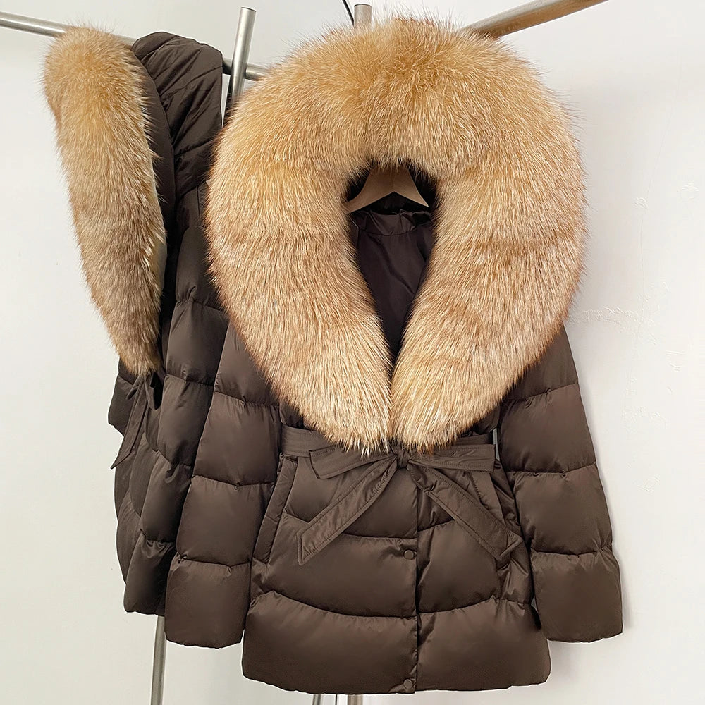 Down Jacket Women Large Fox Fur Hooded Thick Natural Silver Fur Warm Female Parkas Waterproof 2025 Winter 90% Duck Down Coat