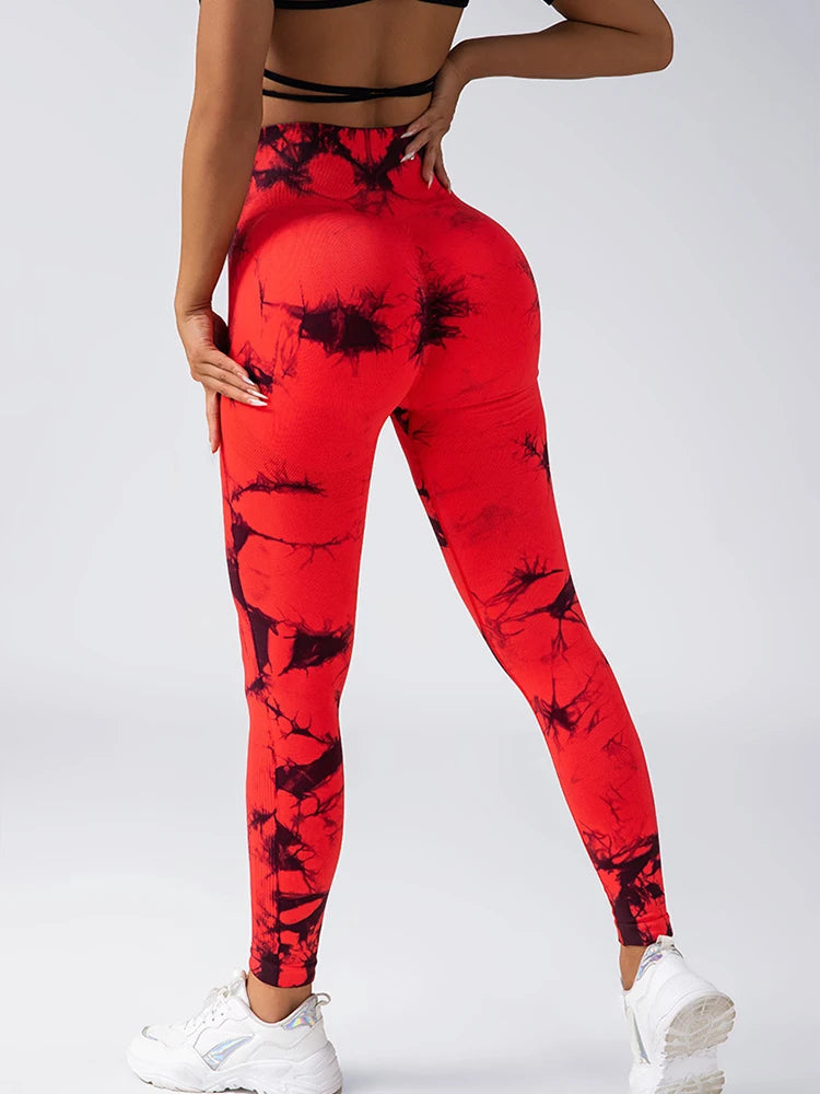 Collants femmes cravate colorant Leggings taille haute ascenseurs bout à bout contrôle du ventre Push Up sans couture pantalons de Yoga dames entraînement vêtements de sport