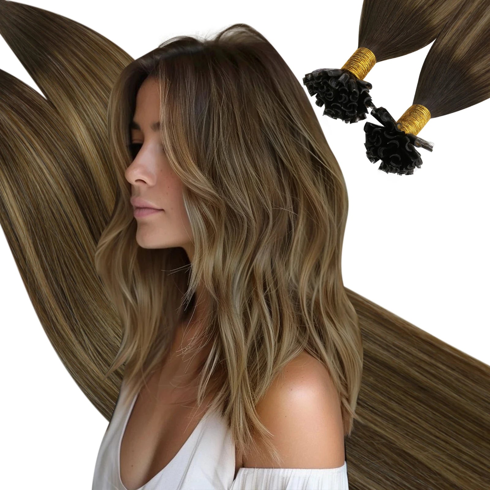 Ugeat U-Tip Human Hair Extensions 1g/s U-Tip Hair for Women 14-24" Pre-Glued Hair Extensions 50g/100g Keratin Tip Hair