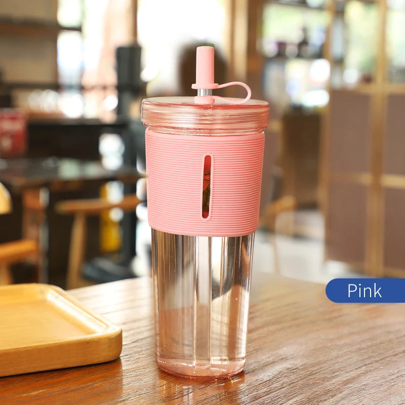 Tasse à café de grande capacité de 710ml/24oz, bouteille d'eau en plastique avec paille, tasses transparentes et réutilisables résistantes aux hautes températures avec paille