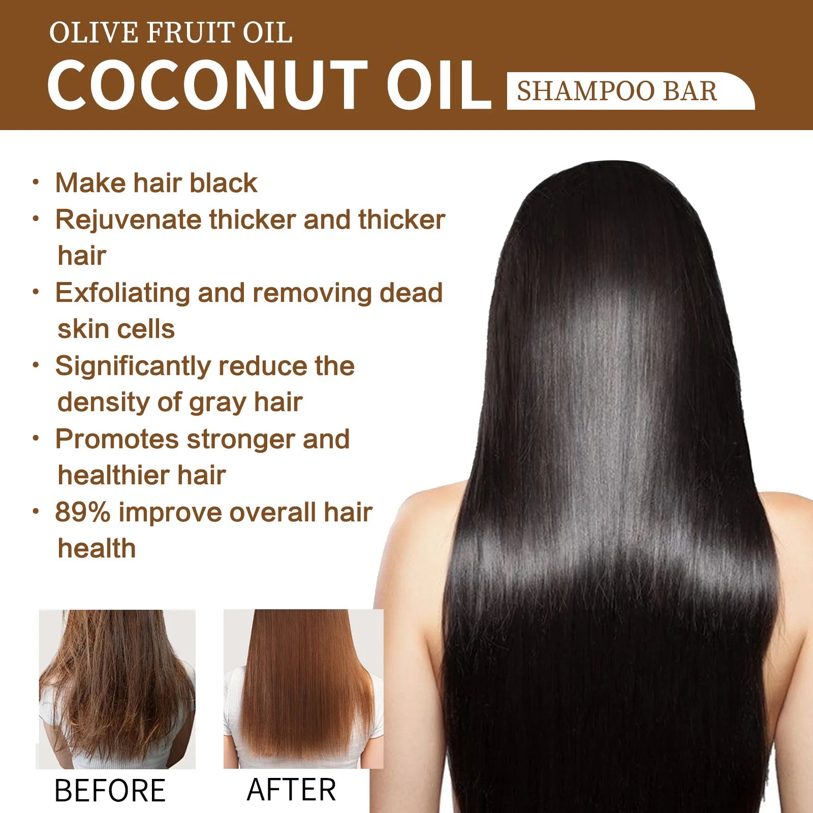 Shampoing à l'huile de noix de coco naturelle biologique, savon solide fait à la main, nourrit les cheveux, Anti-frisottis, assombrissant, renforcement des cheveux, soins capillaires