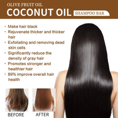 Shampoing à l'huile de noix de coco naturelle biologique, savon solide fait à la main, nourrit les cheveux, Anti-frisottis, assombrissant, renforcement des cheveux, soins capillaires