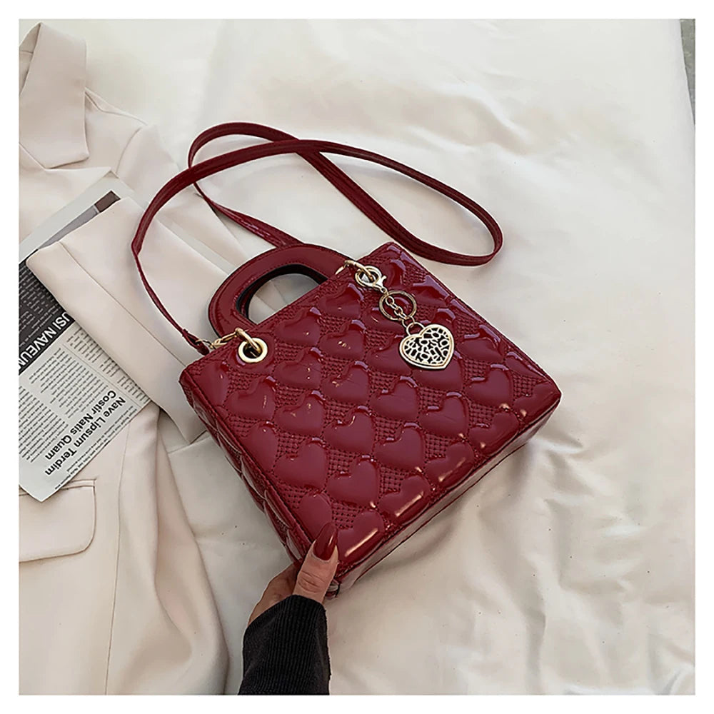 Red Love - Women's Patent Leather Handbag, Glossy Surface, High-End Design, Wedding Cuff Bag, Striking Shoulder Bag, New Fashion 