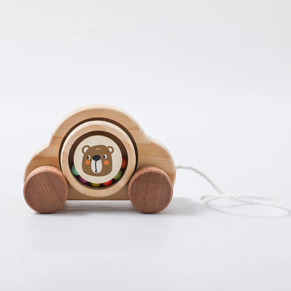Jouets Montessori en bois pour bébé, 1 pièce, anneau de dentition de Bus de dessin animé, ours en bois de hêtre, voiture pour enfants, jouets éducatifs Montessori, cadeau
