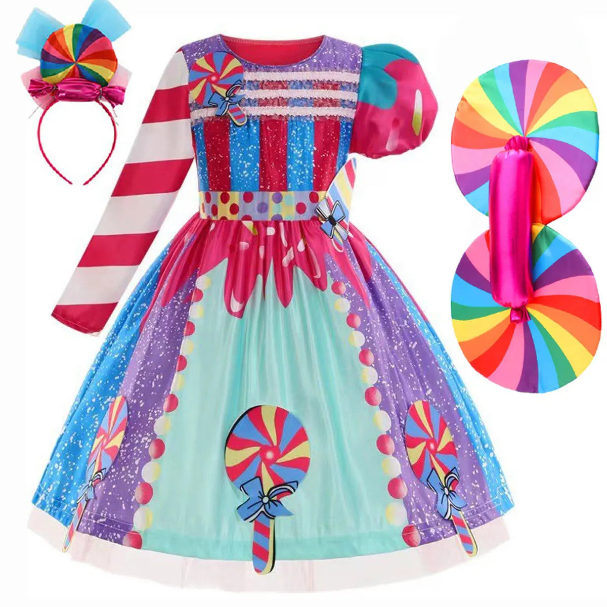 Robe sucette sucette pour filles, costume de carnaval, costume d'anniversaire pour petits enfants, tutu arc-en-ciel de paupières, vêtements de mariage pour enfants, bonbons doux, nouveau