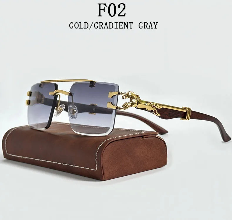 Frameless square wooden sunglasses for men and women, vintage, fashionable, luxury, retro, 2023