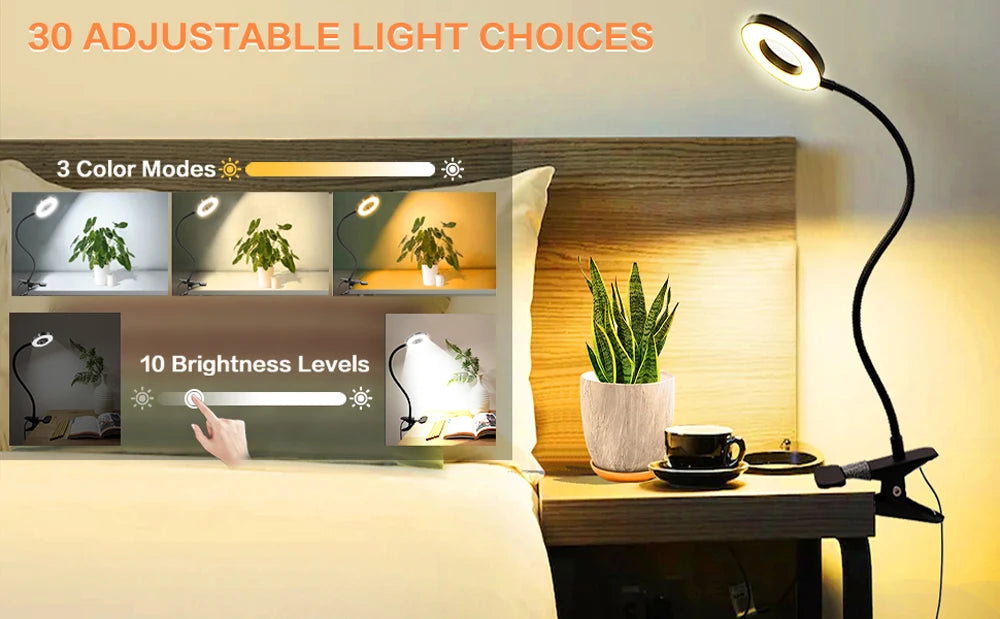 48 LED lampe de bureau Clip USB livre lumière chevet 360 °   Protection oculaire flexible, lampe de lecture à col de cygne, luminosité réglable, niveau 3