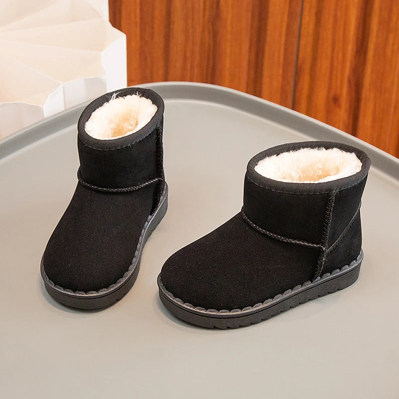 Bottes de neige pour enfants, Style concis, peluche épaisse, bottes courtes d'hiver pour enfants, couleur unie, chaussures classiques unisexes à enfiler pour garçons et filles 23-36