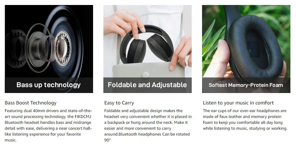 Casque sans fil Bluetooth casque sur l'oreille Hifi stéréo véritable sport écouteurs TF AUX lecteur de musique avec micro HD