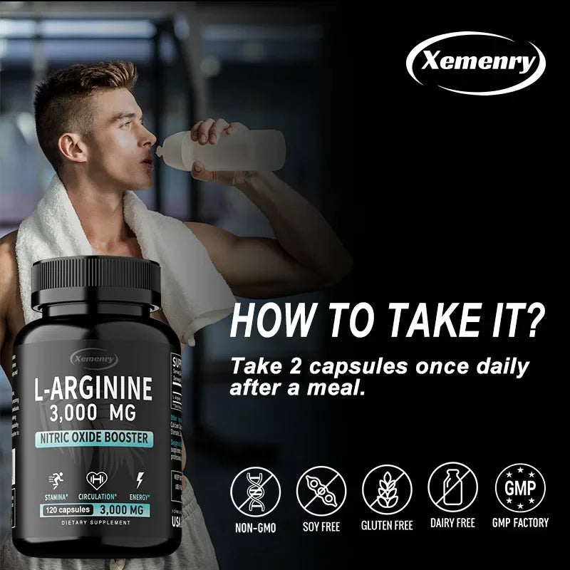 Capsules L-Arginine – Améliore l'énergie, l'endurance, les performances, soutient la croissance musculaire, améliore la circulation sanguine, le système immunitaire