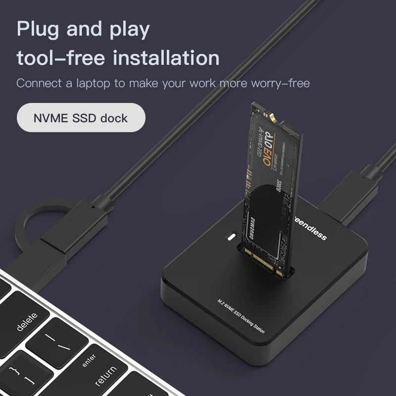 10Gbps M.2 NVMe/SATA SSD Enclosure, External Read and Write Docking Station for PC, 4TB Dual Protocol Solid State Adapter