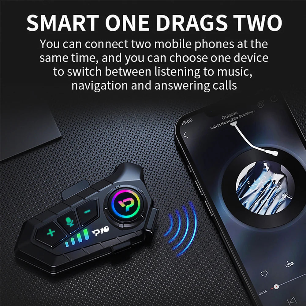 Casque de moto Bluetooth 5.3 sans fil, étanche IPX6, réduction du bruit, écouteur, 2000mAh, longue veille, mains libres