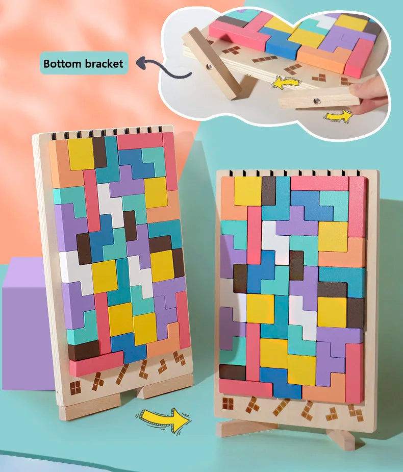 Blocs russes 3D en bois, Puzzle, casse-tête, jouet Tangram, Intelligence, blocs colorés, éducatifs Montessori